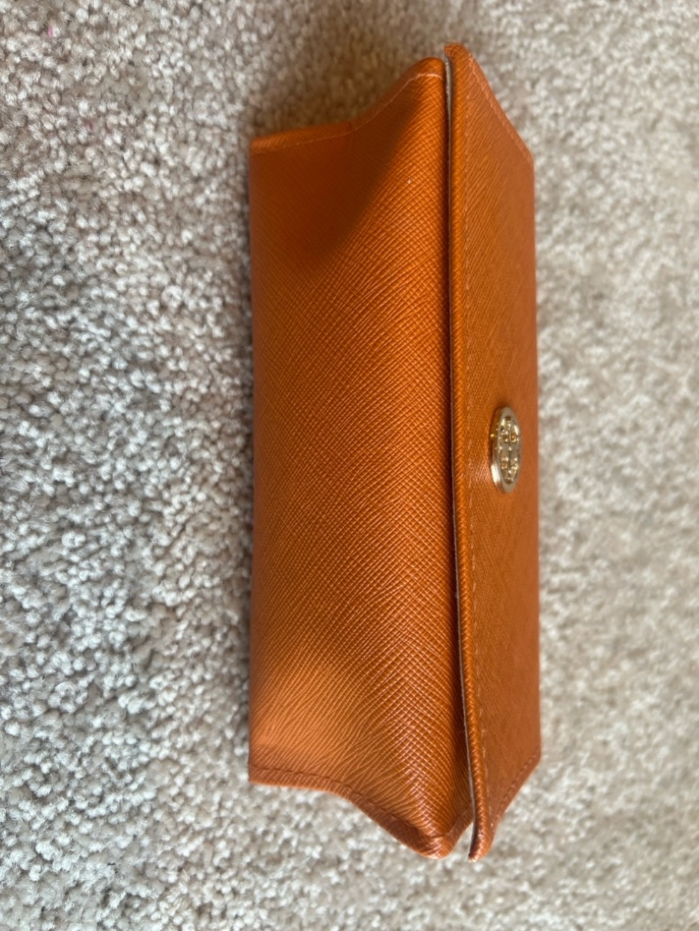 Tory Burch Orange Saffiano Leather Wallet with Gold Logo Accent. - Picture 2 of 4